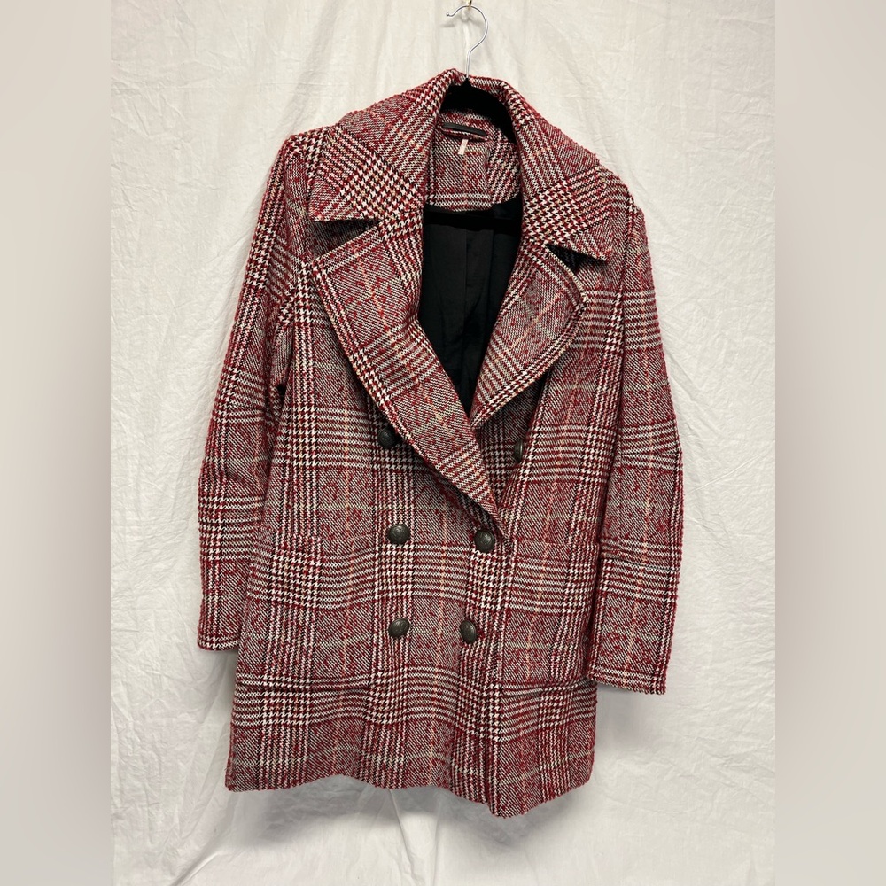 Free People Naiomi Check Peacoat Plaid Jacket Red & Black